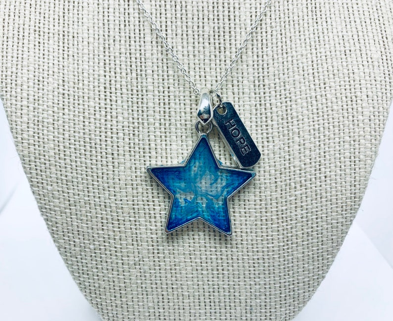 Hope Blue and Clear Star Resin Pendant Silver Charm Yoga Meditation Necklace