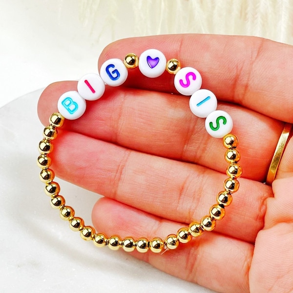 Colorful big sis bracelet, personalized sister bracelet, sibling pregnancy announcement, big sister bracelet for little girls, custom gift