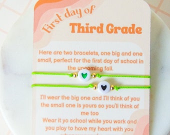 First day of third grade mom and mini bracelet, separation anxiety bracelet for kids, 3rd Grade Matching Wish Bracelets, daddy and me boy