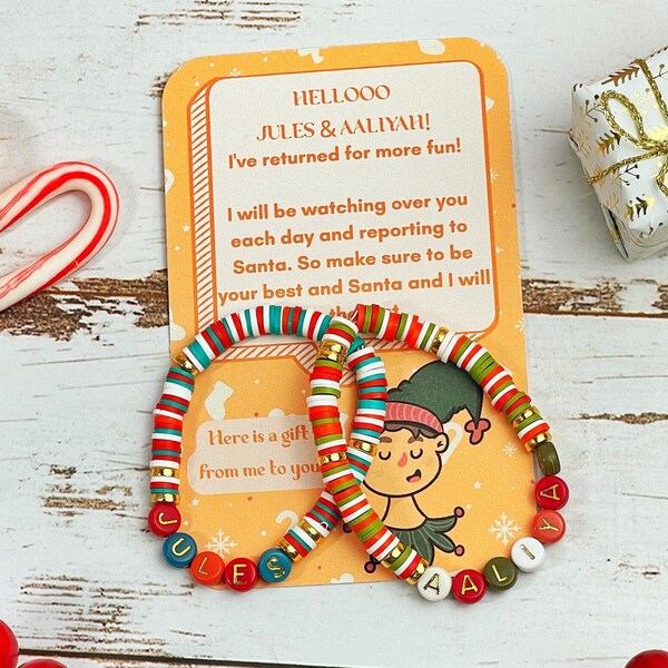 Personalized Elf bracelet, first time arrival elf letter, elf gifts for kids, welcome back, elf adoption certificate, Christmas bracelet kid