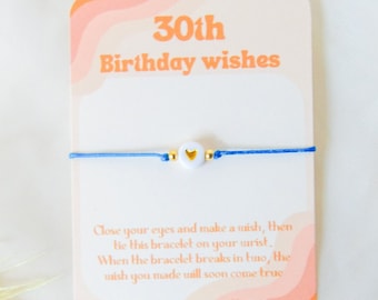 Make a wish bracelet, 30th birthday gift for her jewelry, thirtieth birthday gifts, party favors for adults, tiny heart bracelet, Milestone