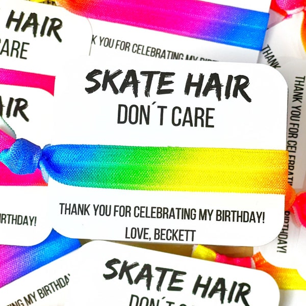 hair tie bracelet, roller skate party favors, personalized hair ties tags, skating birthday party, skate hair don't care, disco party favors