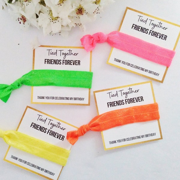 Neon hair tie bracelet, neon birthday party favors, rainbow birthday party favor tag, thank you birthday favors, teenage girl gifts ideas
