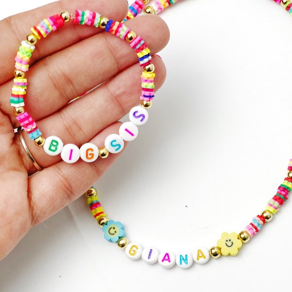 kids necklace and bracelet set, personalized big sister gift, toddler jewelry name, big sister announcement gift, promoted to big sister