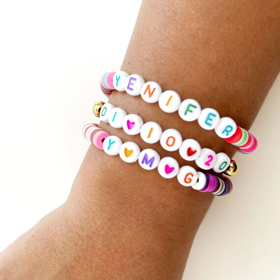 1 Acrylic Boho Word Beaded Bracelet Alphabet Beads Bangle Summer Beach  Jewellery