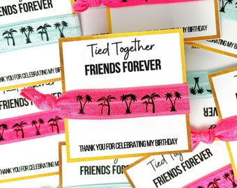 Aangepaste haarbanden armband, tropische verjaardag gunsten, logeerpartij cadeaus, Vrienden Forever Tied Together Hairtie, bedankt voor het komende feest