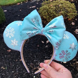Holiday snowflake Mickey ears winter Minnie ears silver and blue gift for Disney trip