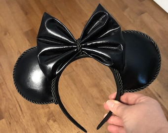 Black Mickey ears black Minnie ears faux leather ears for Disney trip gift for Disney lover
