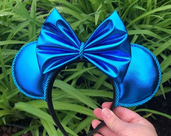 Blue Mickey ears blue Minnie ears faux leather ears for Disney trip gift for Disney lover