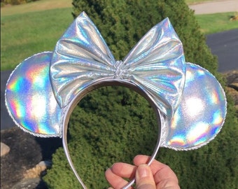 Mylar balloon inspired ears reflective ears silver mouse ears holographic ears shiny gift for Disney trip ears gift for Disney lover