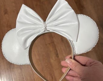 White Mickey ears white Minnie ears faux leather ears for Disney trip gift for Disney lover