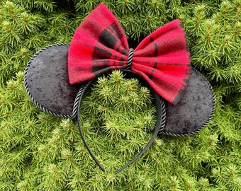 Black and red plaid holiday mouse ear