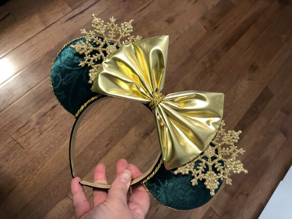Green and Gold Snowflake Mickey Ears, Holiday Minnie Ear  display picture 1