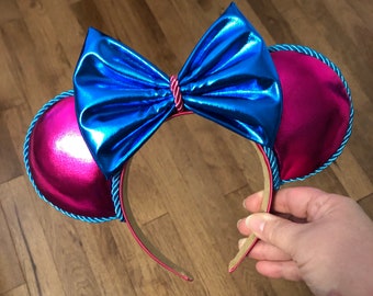Pink and  blue Mickey ears  Minnie ears pink and blue faux leather ears for Disney trip gift for Disney lover of stitch ears