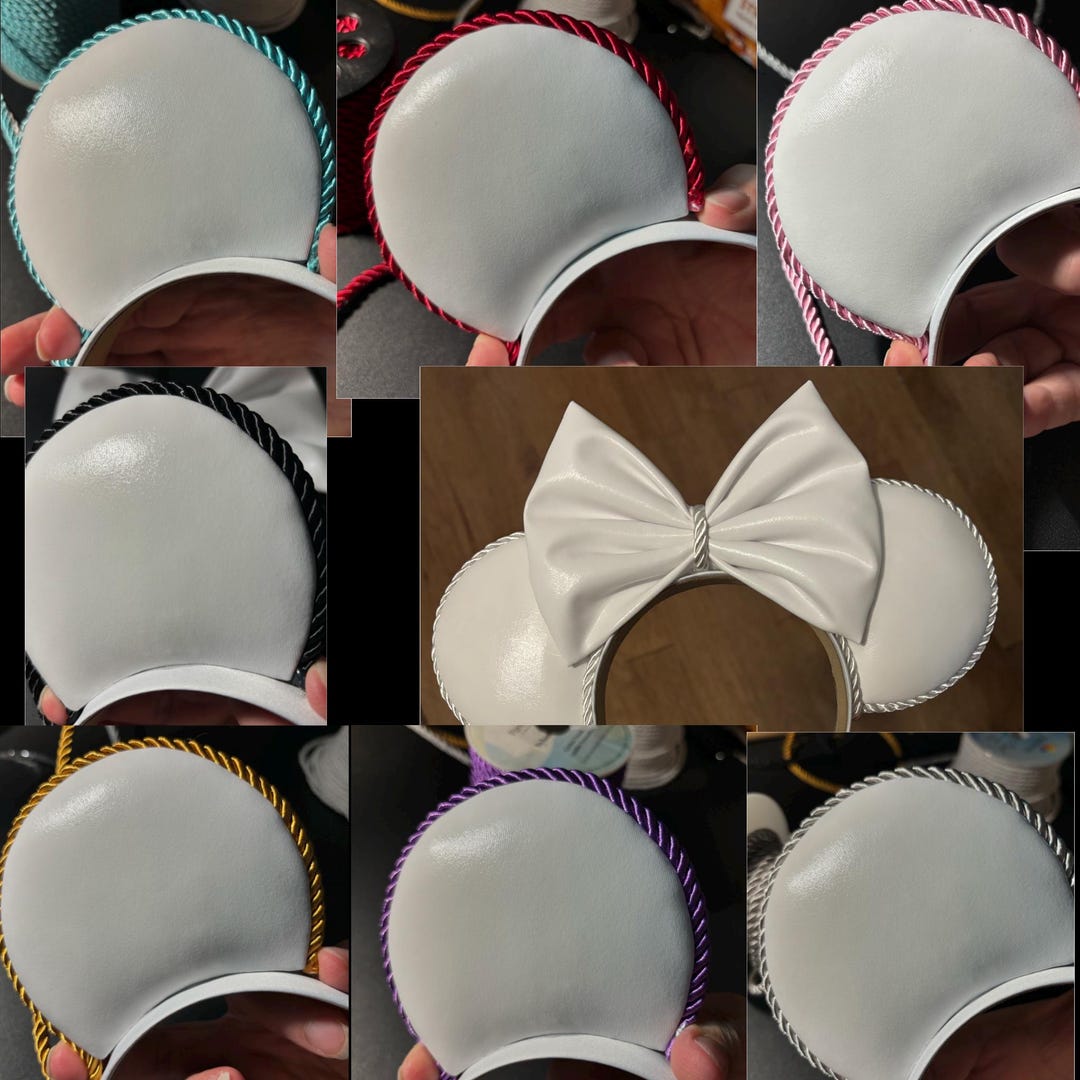 White Mickey Ears Color Trim White Minnie Ears Faux Leather Ears for ...