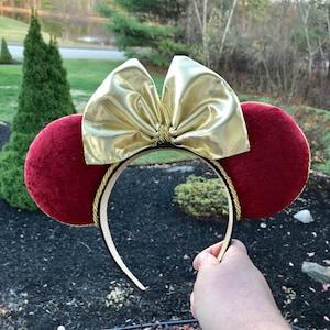 Tower of Terror inspired Disney ear headband, Holiday mouse ears, red and gold Minnie ears,