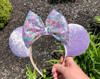 Pastel sequins purple ear headband summer ear spring flower and garden Minnie ear for Disney trip light purple ear gift for Disney lover