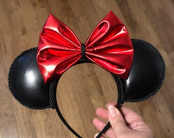 Red and black faux leather ears for Disney trip gift for Disney lover