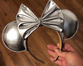 Silver Mickey ears, 100th anniversary Minnie ear headband, 100th celebration mouse ears