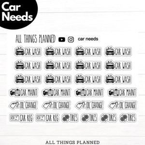 Car Needs Planner Stickers: 26 Matte Removable Stickers