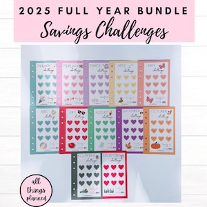 2025 Savings Challenge Bundle: Full Year Monthly Trackers
