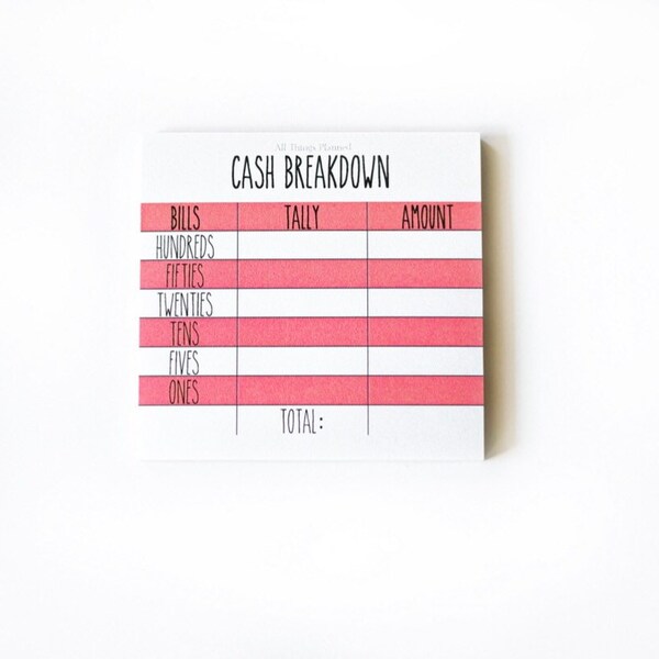 Cash Breakdown Sticky Notes | Cash Envelopes | AllThingsPlannedShop