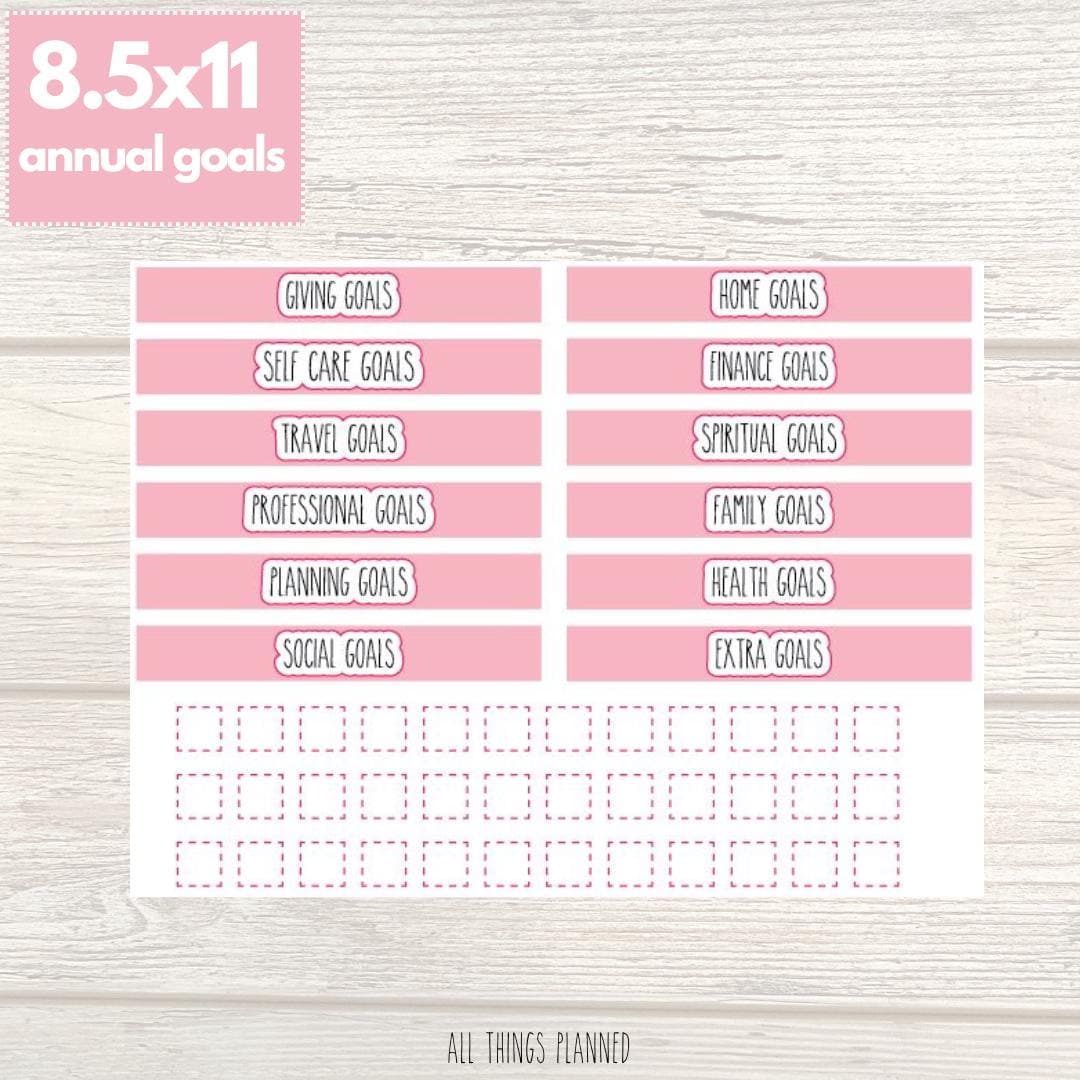 Goal Design Sticker 8.5x11 Annual Goals Stickers PINK | Planner Stickers | Sticker Sheet - Etsy