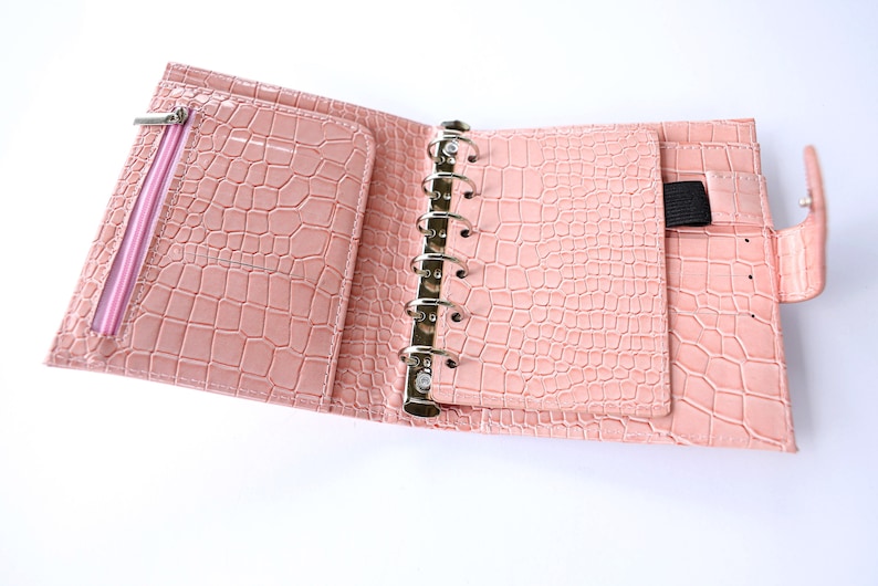 A7 Cash Envelope Wallet Pink Croc Vegan Leather A7 Binder Etsy