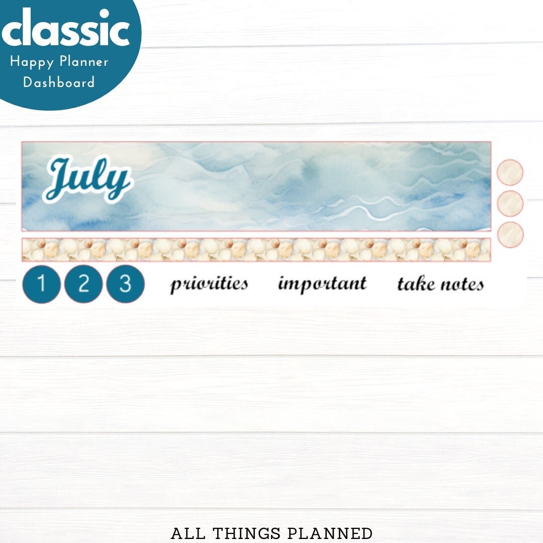 Classic July ocean Dashboard Sticker Happy Planner - Etsy
