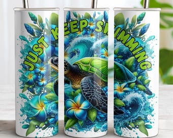 タートルデザインPNG：ただ泳ぎ続ける昇華デザイン（デジタルダウンロード）20オンスタンブラーラップ