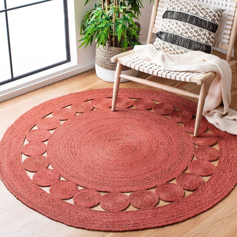 8x8 Ft. Round Table Rug in Palm/Hemp rug/Rug/Area Rugs/Floor Etsy