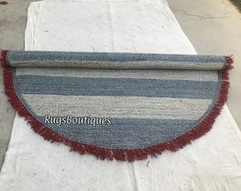 Indian Handmade Hemp Jute Round Rug, Dark Gray, Custom Size