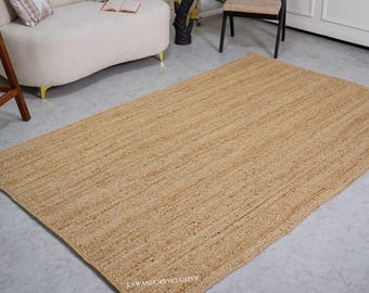 Natural Jute Rug - Braided Jute Rug, Large Jute Rug, Area Jute Braided, Boho Decor Rug, 5x8 Ft Handmade Jute Rug
