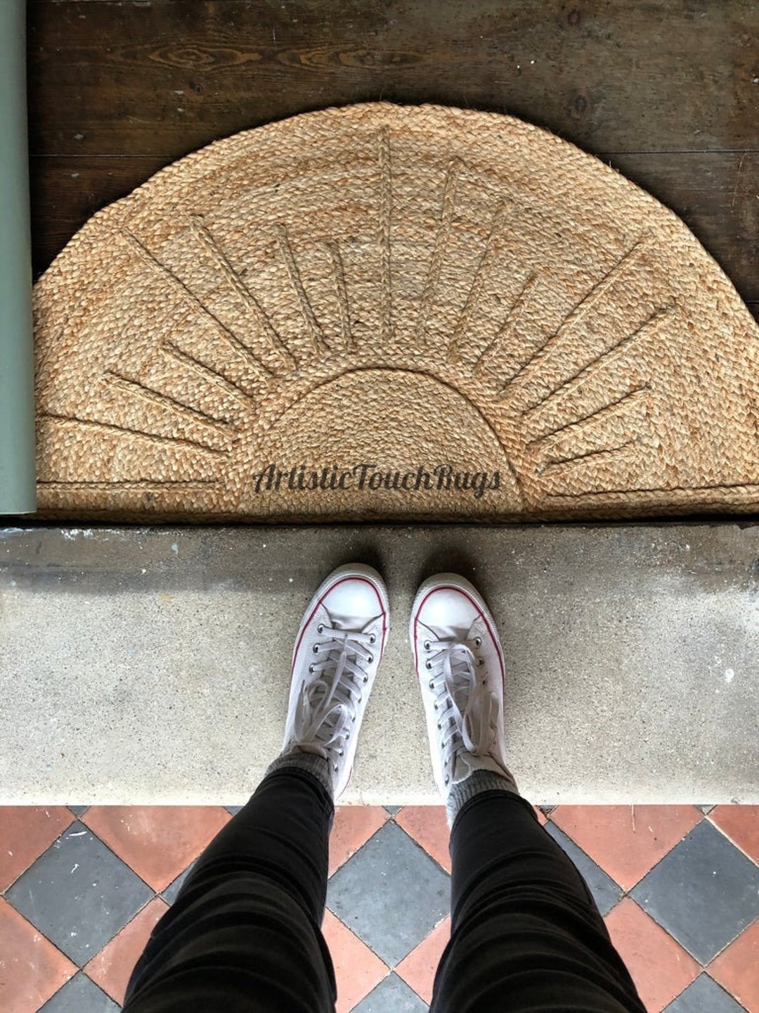 Handmade Half Circle Jute Doormat, Indooroutdoor Jute Doormat, Semi