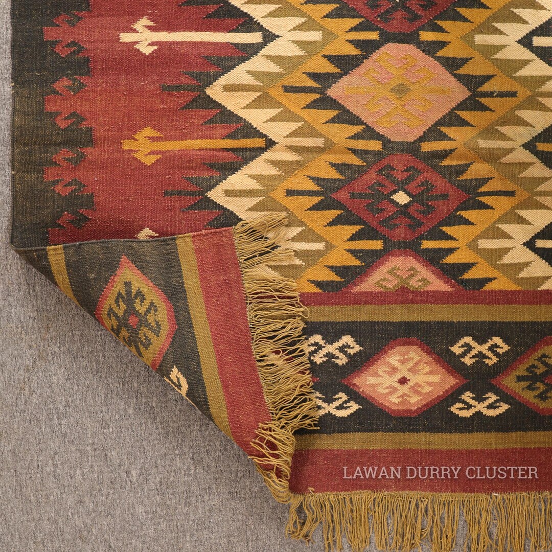 Handwoven Wool Jute Kilim Rug, Bohemian Geometric Area Rug, Tribal ...