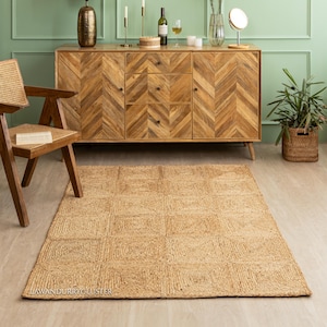 Indian Handmade Natural Jute Rug Square Box Jute Rug Ivory and Beige Rug Handwoven Rug 100% Natural Rug