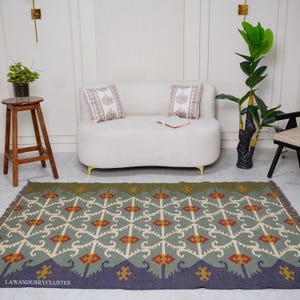 Handmade Wool Jute Kilim Rug, Wool Jute Kilim Rug, Wool and Jute Rug Handmade, Kilim Dhurrie Rug, Handmade Navajo Kilim Rug, Aztec Rug