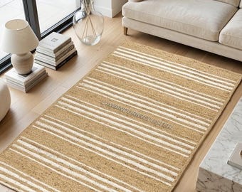 Hand Braided Jute Striped Rug, Eco Friendly Bohemian Rug