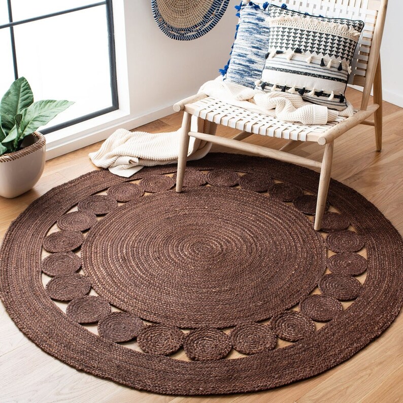 Indian Handwoven Round Jute Rug/Naural Fiber Yoga Mat/Bohemian Doormat/ Turkish Rug/ Living Room Rug/ Vintage Rug/ Rectangle Jute Carpet Rug
