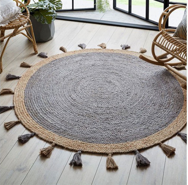 Hemp Round Artisan Rug. Natural Jute and Herb Dye Rug. Etsy