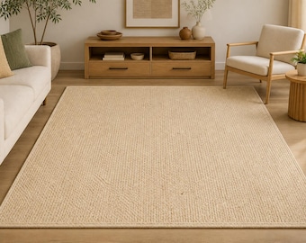 Handwoven White Jute Rug, Natural Braided Area Rug, 8x10 Ft Jute Rug, Living Room Rug.