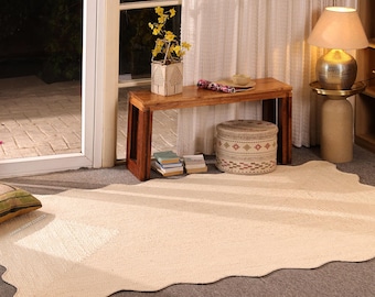 Handwoven Scalloped Jute Rug, Natural Wavy Edge Boho Runner, Coastal Home Decor