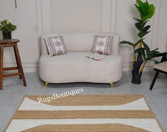 Handwoven Braided Jute Rug – Bohemian Area Rug, Custom Size