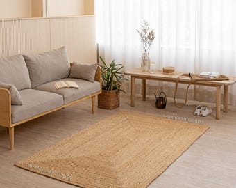 Hand Braided Rectangle Jute Rug, Custom Size Dhurrie Rug