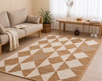 Natural Hemp Jute Area Rug - Handmade Living Room Rug, Handwoven Jute Rug, Striped Rug, Custom Size Rug, Vintage Rug, Aztec Rug, Hallway Rug