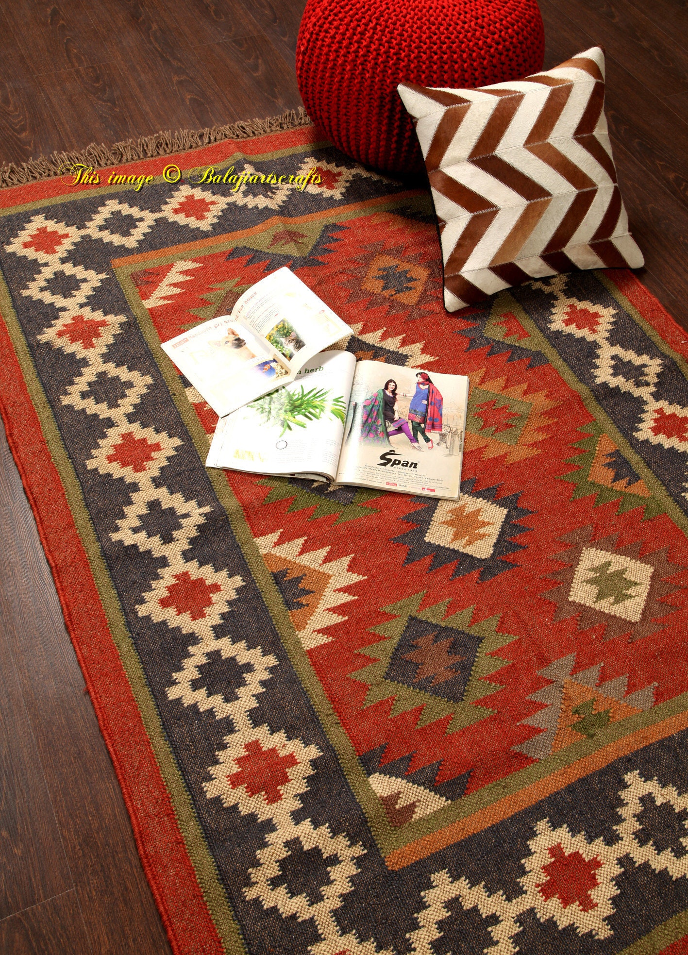 4x6 5x8 6x9 8x10 Ft. Handmade Wool and Jute Dhurrie Rug Etsy