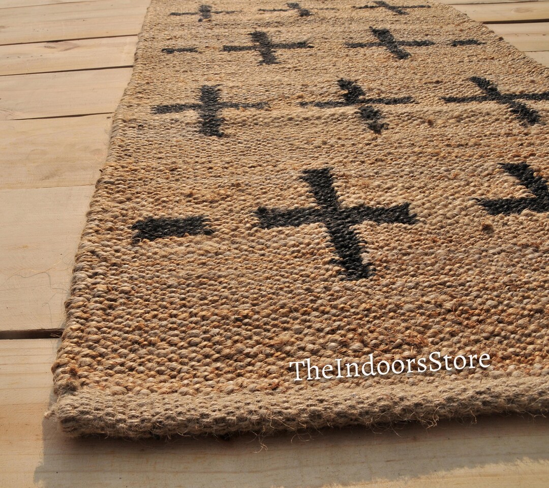 2x22 Ft Black Plus Hemp Stairs Jute Runner Boho Rug Home Decor Rug