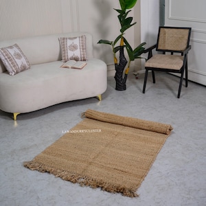 5x8 Ft Handwoven Natural Hemp Jute Rug, Jute Hemp Rug With Fringes, Large Area Hemp Rug For Living Room, Bohemian Jute Rug, Eco Friendly Rug
