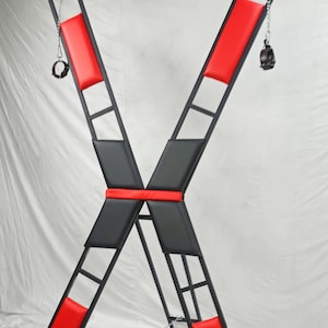 MATURE / Portable Cross Restraint Playroom Dungeon Furniture Red and Black Color