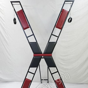MATURE / Portable Cross Restraint Playroom Dungeon Furniture Wine Color